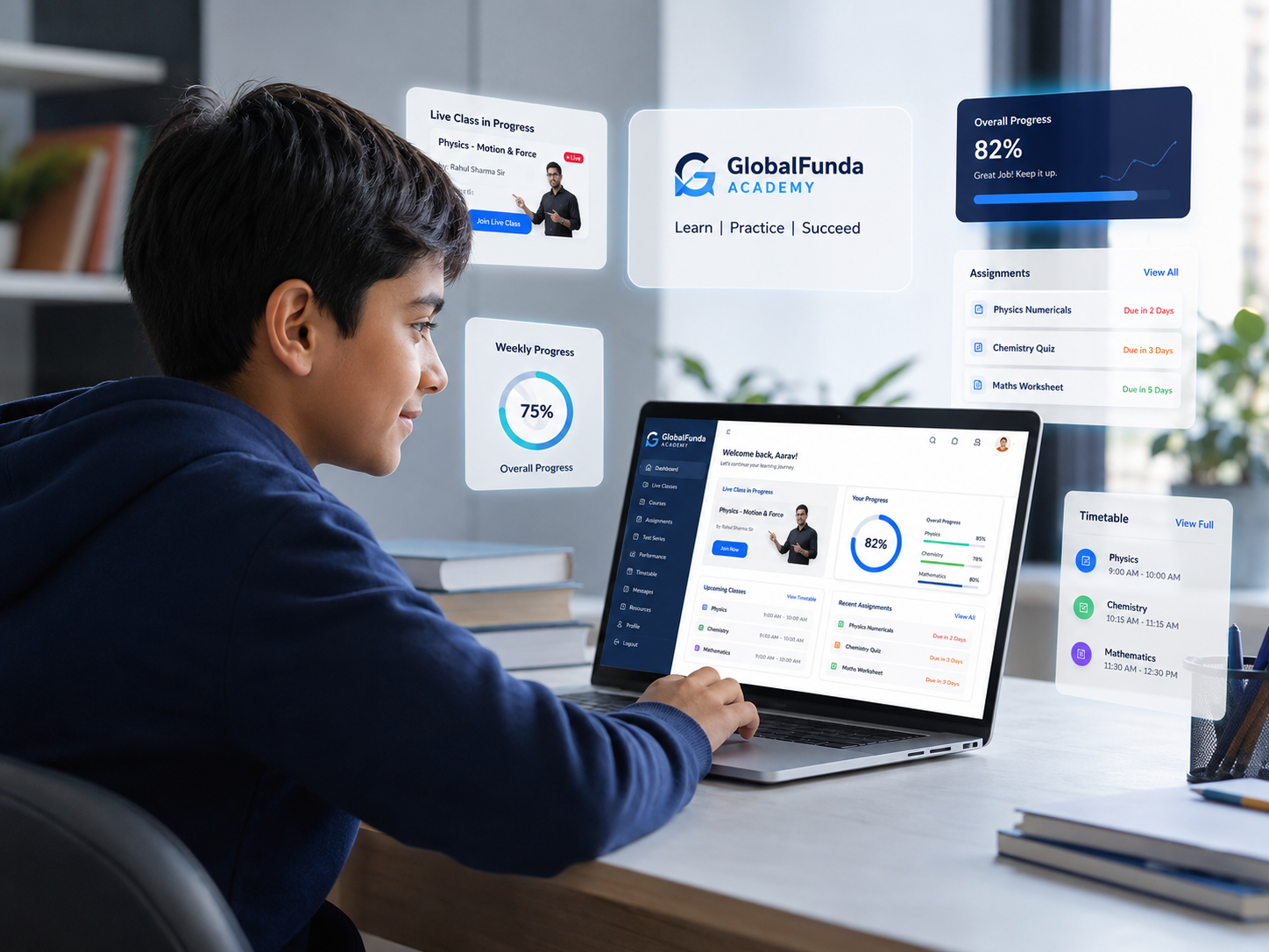 Boy learning on GlobalFunda Academy platform